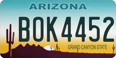 AZ license plate BOK4452