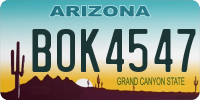 AZ license plate BOK4547