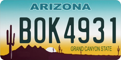 AZ license plate BOK4931