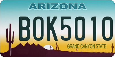 AZ license plate BOK5010