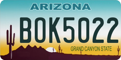 AZ license plate BOK5022