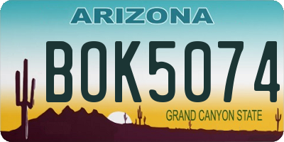 AZ license plate BOK5074