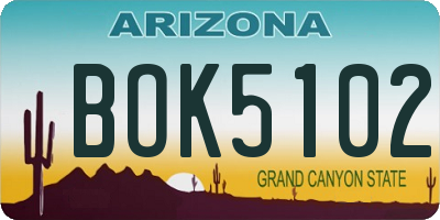AZ license plate BOK5102