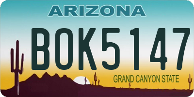 AZ license plate BOK5147