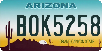 AZ license plate BOK5258