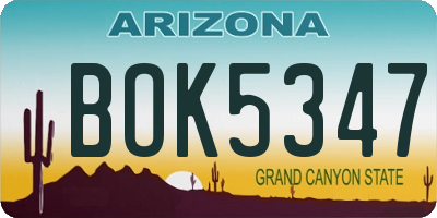 AZ license plate BOK5347