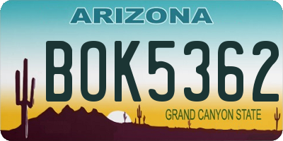 AZ license plate BOK5362
