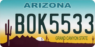 AZ license plate BOK5533