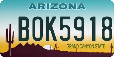 AZ license plate BOK5918