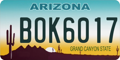 AZ license plate BOK6017