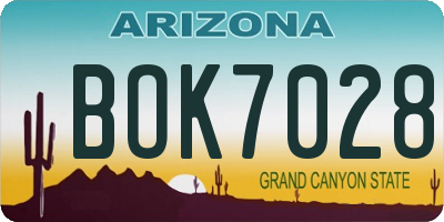 AZ license plate BOK7028