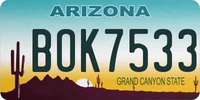 AZ license plate BOK7533
