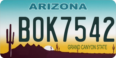 AZ license plate BOK7542