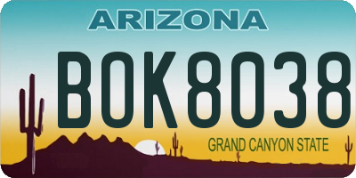 AZ license plate BOK8038