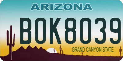 AZ license plate BOK8039