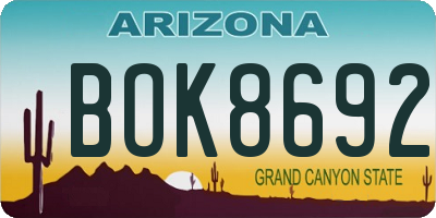 AZ license plate BOK8692