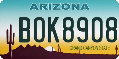 AZ license plate BOK8908