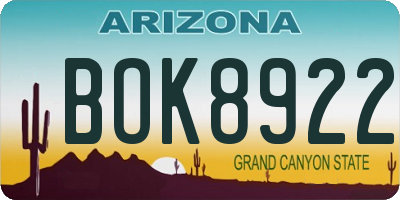 AZ license plate BOK8922