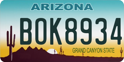 AZ license plate BOK8934