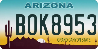 AZ license plate BOK8953