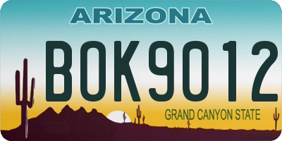 AZ license plate BOK9012