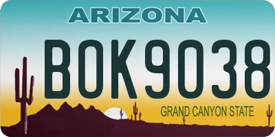 AZ license plate BOK9038