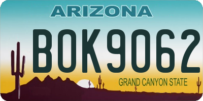 AZ license plate BOK9062