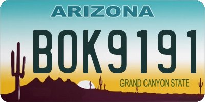 AZ license plate BOK9191