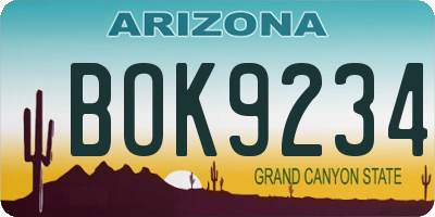 AZ license plate BOK9234