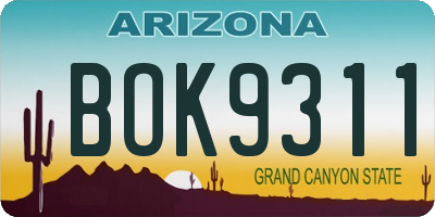 AZ license plate BOK9311