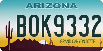 AZ license plate BOK9332