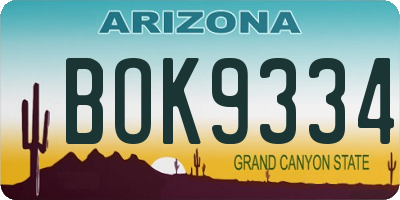 AZ license plate BOK9334