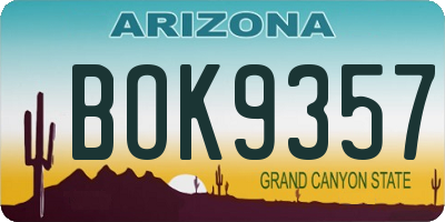 AZ license plate BOK9357