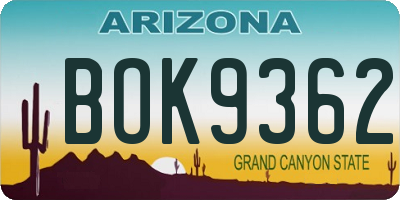 AZ license plate BOK9362