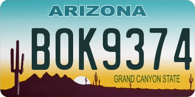 AZ license plate BOK9374