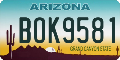 AZ license plate BOK9581