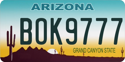 AZ license plate BOK9777