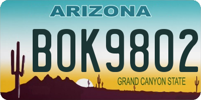 AZ license plate BOK9802