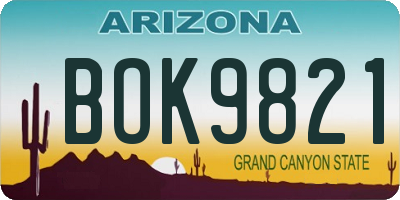 AZ license plate BOK9821