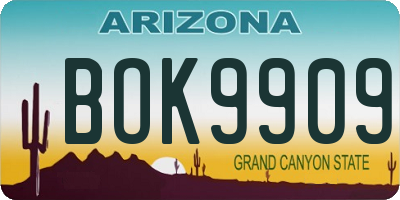 AZ license plate BOK9909