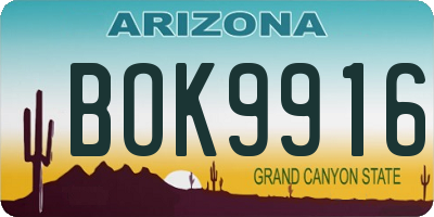 AZ license plate BOK9916