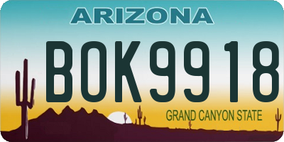 AZ license plate BOK9918