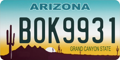 AZ license plate BOK9931