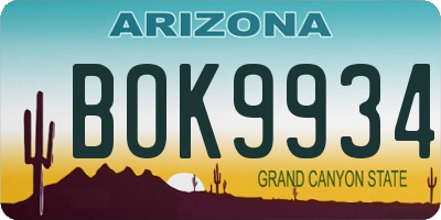 AZ license plate BOK9934