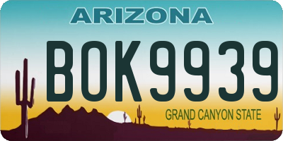 AZ license plate BOK9939
