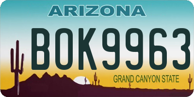 AZ license plate BOK9963