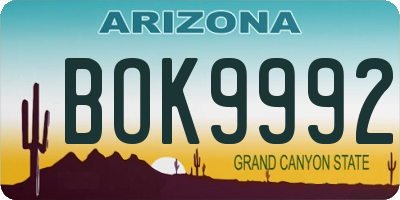 AZ license plate BOK9992