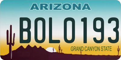 AZ license plate BOL0193