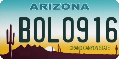 AZ license plate BOL0916
