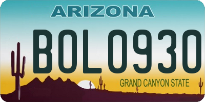AZ license plate BOL0930